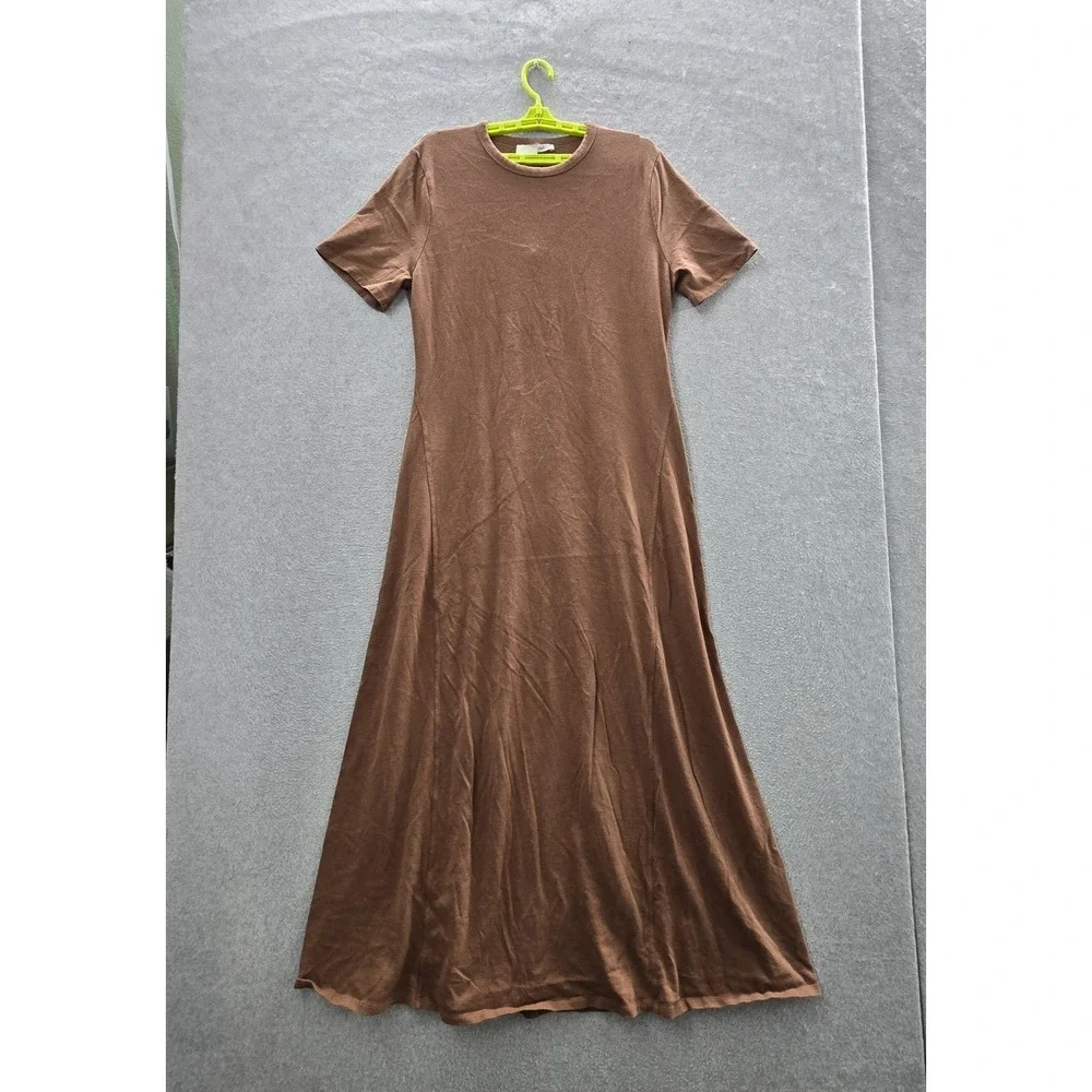 VINTAGE Abercrombie & Fitch Women Dress LT Brown Maxi Short Sleeve Y2K